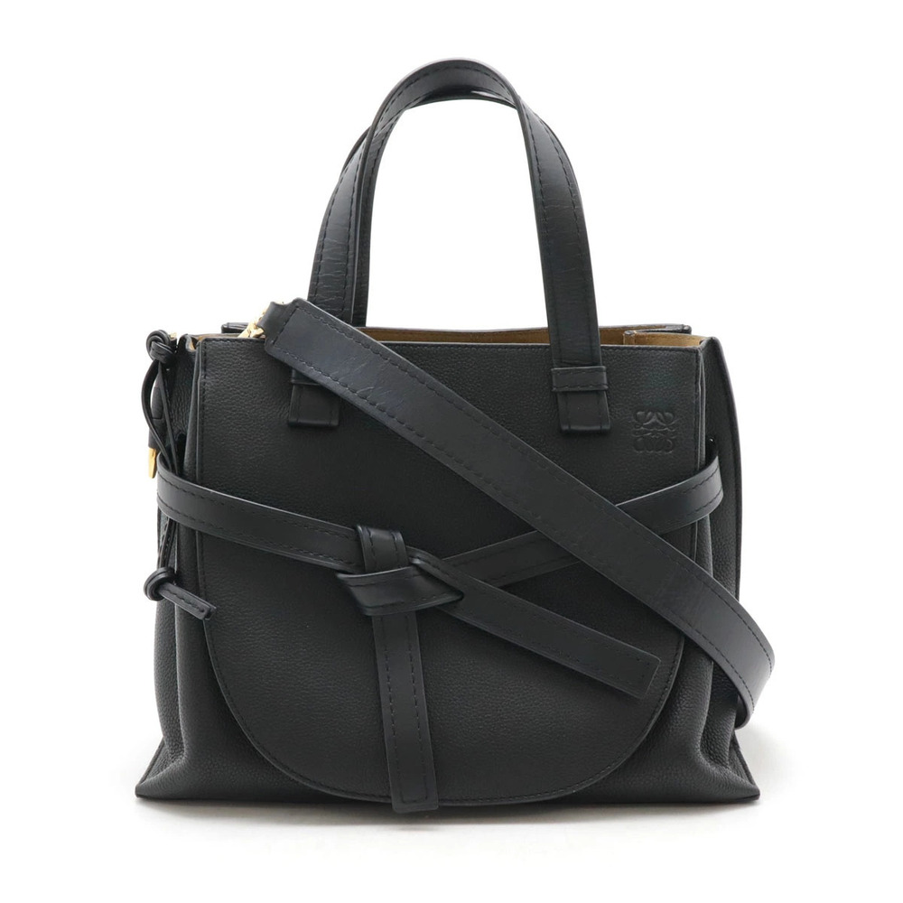 Loewe Anagram Gate Top Handle Bag Handbag Tote Shoulder Leather Black